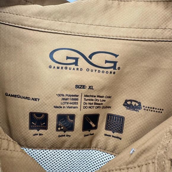 GameGuard Outdoors Shirt Mens XL WEBB FARM Logo Tan Vented Fishing Hunting - Picture 2 of 9